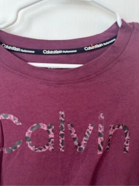 Calvin Klein Performance Burgundy Tee with Pink Camo Logo